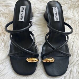 Steve Madden Black Heels with Gold Accents
